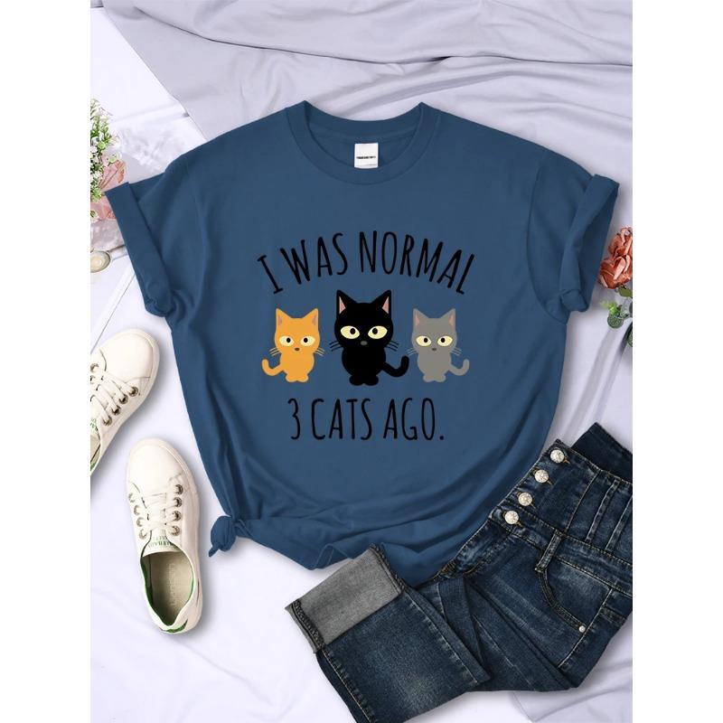 Футболки с принтом Was Normal Cats Ago, женская повседневная многоцветная футболка, хип-хоп, модная летняя футболка с коротким рукавом и круглым вырезом