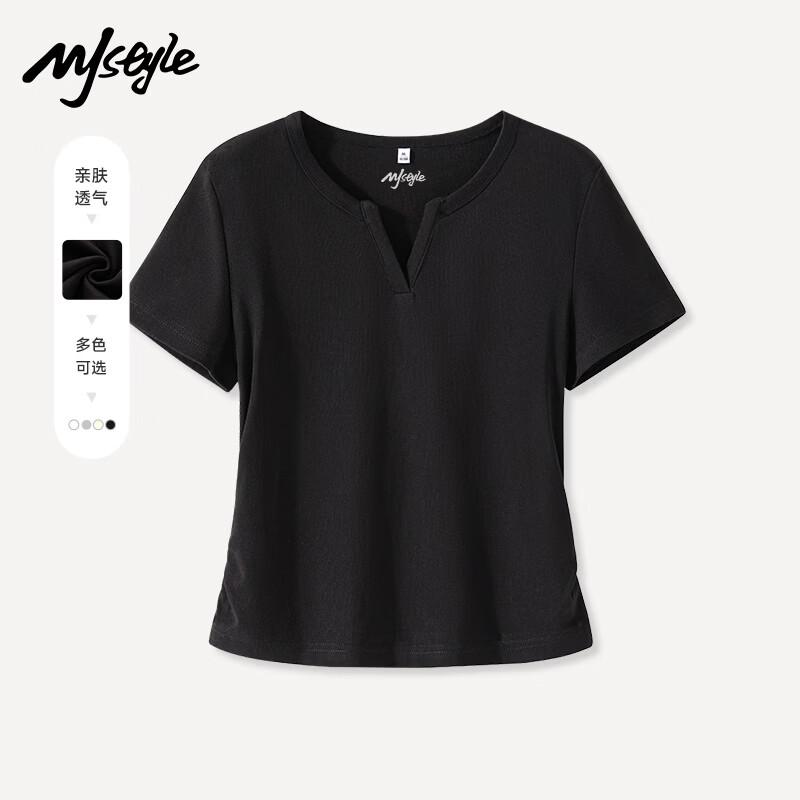 Женская облегающая футболка MJ STYLE с V-образным вырезом и коротким рукавом