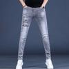 Летние высококачественные мужские джинсы с принтом и принтом, мужские тонкие брюки с небольшими отверстиями для ног, модные брюки