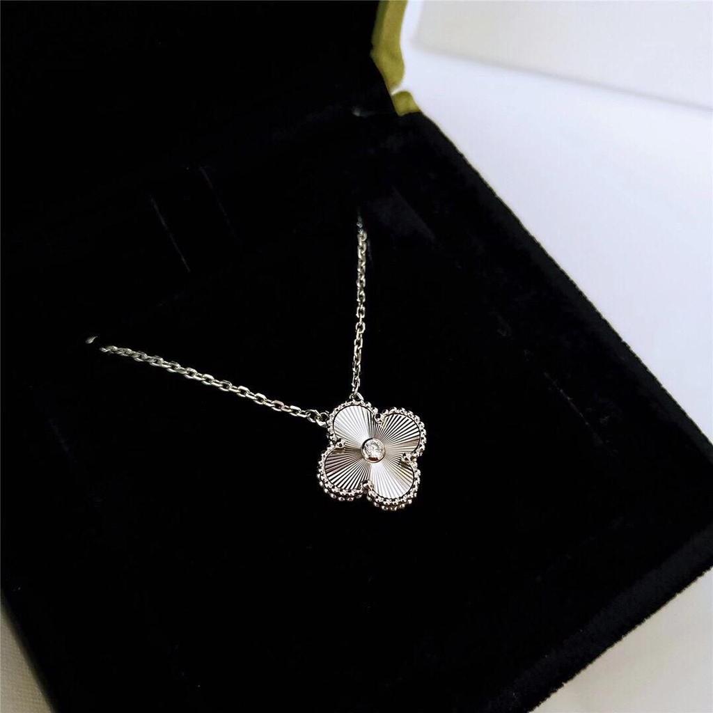 2024 Christmas Edition s925 Silver Four-Leaf Clover Necklace in Rose & White Gold for Women