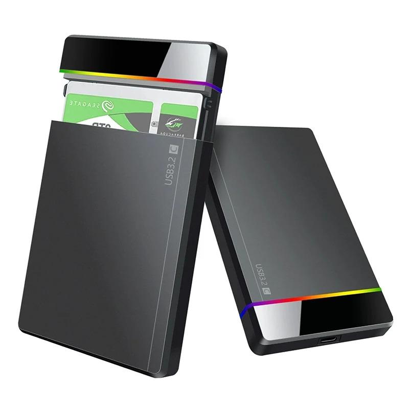 2,5-дюймовый корпус для мобильного жесткого диска RGB без инструментов, SATA на USB 3.2, корпус для жесткого диска, 5 Гбит/с, для ноутбука, SSD, HDD