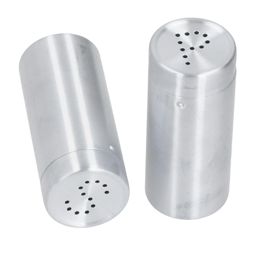 2Pcs Stainless Steel Salt Pepper Shaker Round Shape Condiment Jar Dredge Shaker Home Cooking
