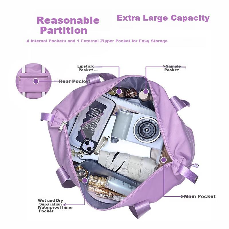 Travel Bag, Large Luggage Bag, Expandable Handbag, Foldable Storage Bag, Purple