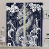 2 шт. Классические азиатские затемняющие шторы с драконом – Дизайн с китайским драконом и японской волной, полиэстер для спальни