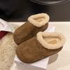 Модные зимние новые тапочки-баотоу, женские модные с круглым носком, с глубоким вырезом, из замши, противоскользящие, износостойкие, на плоской подошве