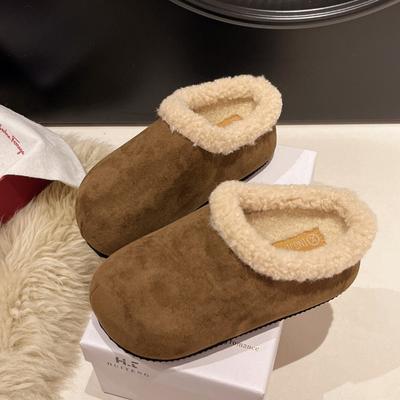 Модные зимние новые тапочки-баотоу, женские модные с круглым носком, с глубоким вырезом, из замши, противоскользящие, износостойкие, на плоской подошве