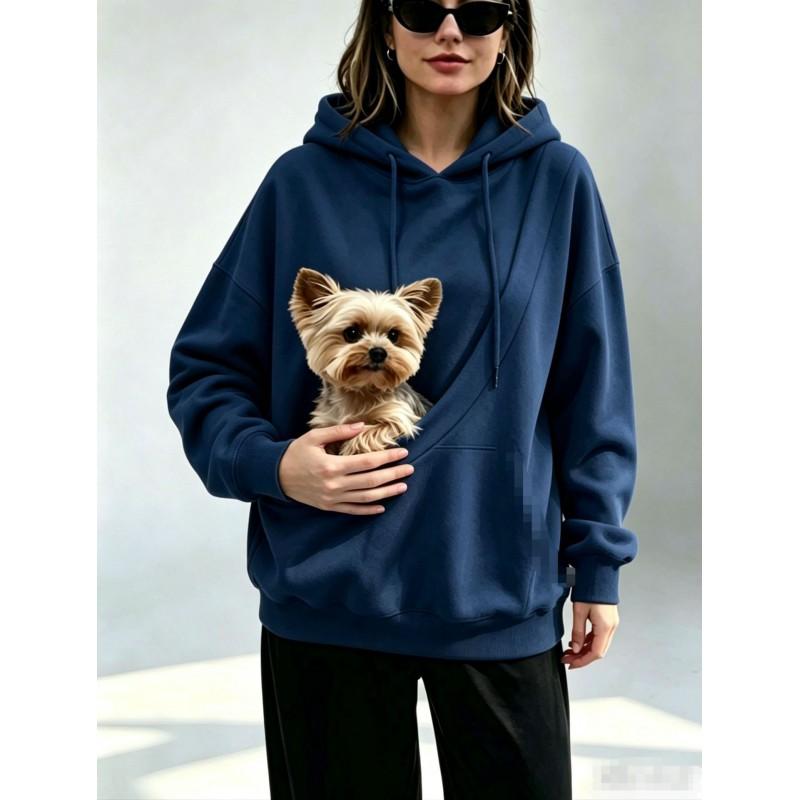 Womens Oversized Hooded Sweatshirt With Front Pocket Small Dogs - 3D Print Loose Fit Long Sleeve