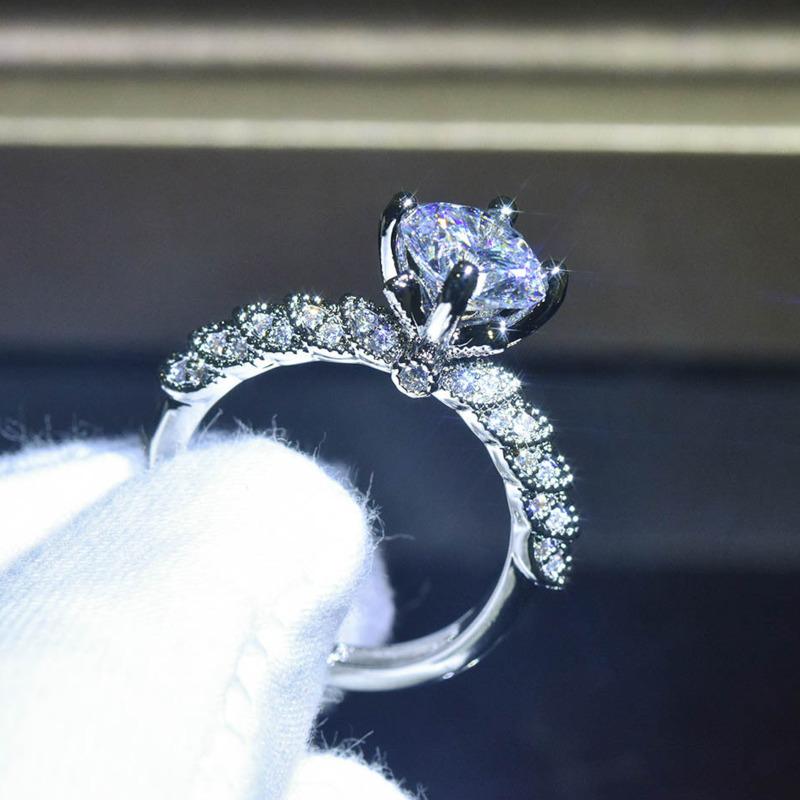 BELLA BOX Персонализированные великолепные круглые белые кольца 2 карата для женщин с цирконом, свадебные, помолвочные, ювелирные изделия, подарок