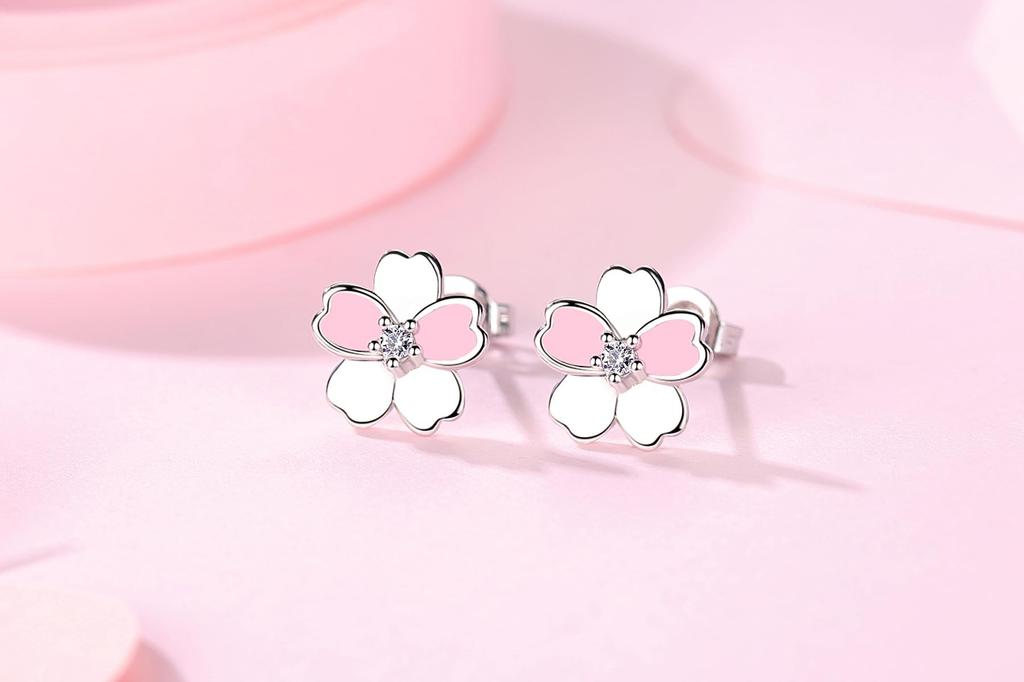 Серьги PRIVIE Cherry Blossom 925 из корейского металла для ежедневного использования, женские, цветочные, розовые, серебряные, милые, стильные, популярные, модные, гипоаллергенные,