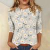 Women's Fashion Casual Seven-Point Sleeve Print Round Neck Top