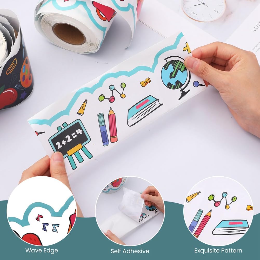 Back to School Scalloped Border Bulletin Board Sticker 20.7m Self Adhesive Coated Paper Classroom Decoration for Teachers 67.9 Feet Roll