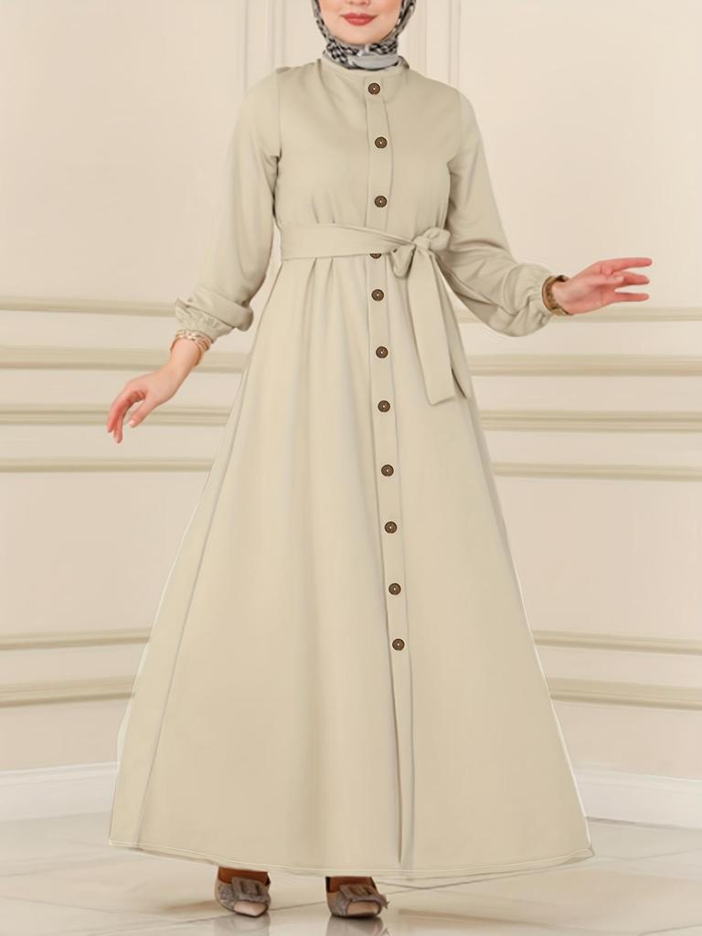 Женская мусульманская длинная облегающая роба с поясом Осень/Зима 2023