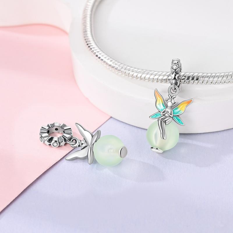 925 Silver Gem Butterfly Dragonfly Flowers Charms Pendant Fit Pandach 925 Bracelets DIY Little Fresh Jewelry
