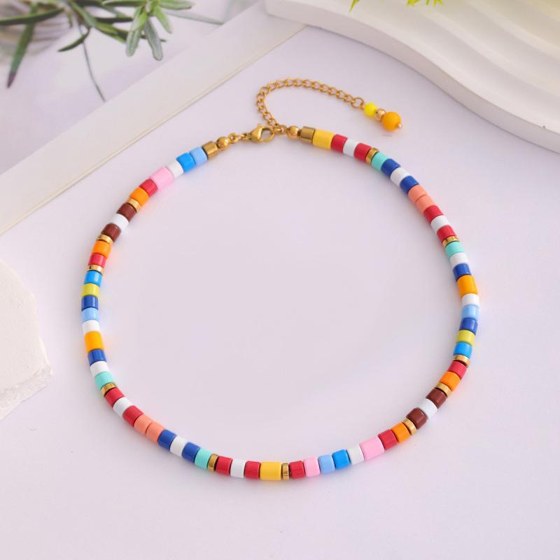 Trendy New Arrival Alloy Colorful Beaded Collarbone Necklace Beaded Chain Bracelet Jewelry Set for Women