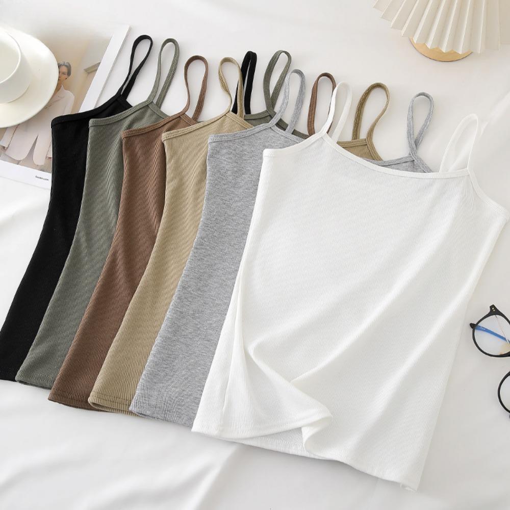 Топ-майка с U-образным вырезом, вязаный, на бретелях, кроп-топ, женский, летний, камисоль, однотонный, для йоги, модный спортивный топ-труба, женский, без рукавов, укороченный, одежда для Y2K-девушки