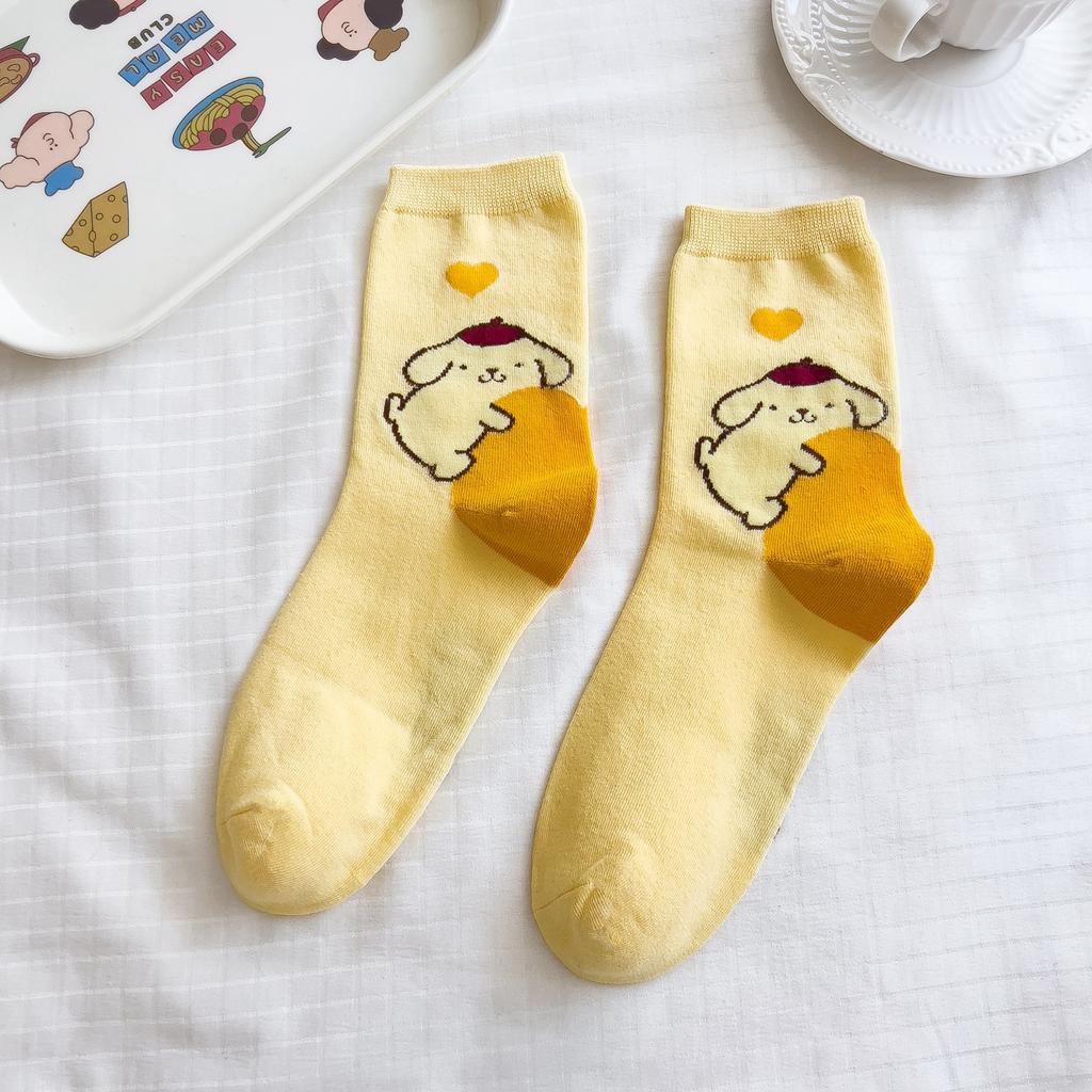 Sanrio Mymelody Cinnamoroll Pom Pom Purin Носки средней длины Инс Дышащие Минималистичный дизайн Повседневные спортивные носки Подарки для девочек Милые
