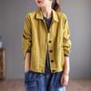 Spring and Autumn Cotton Long-sleeved Jacket Women's Literary Loose and Thin Lapel Short Top