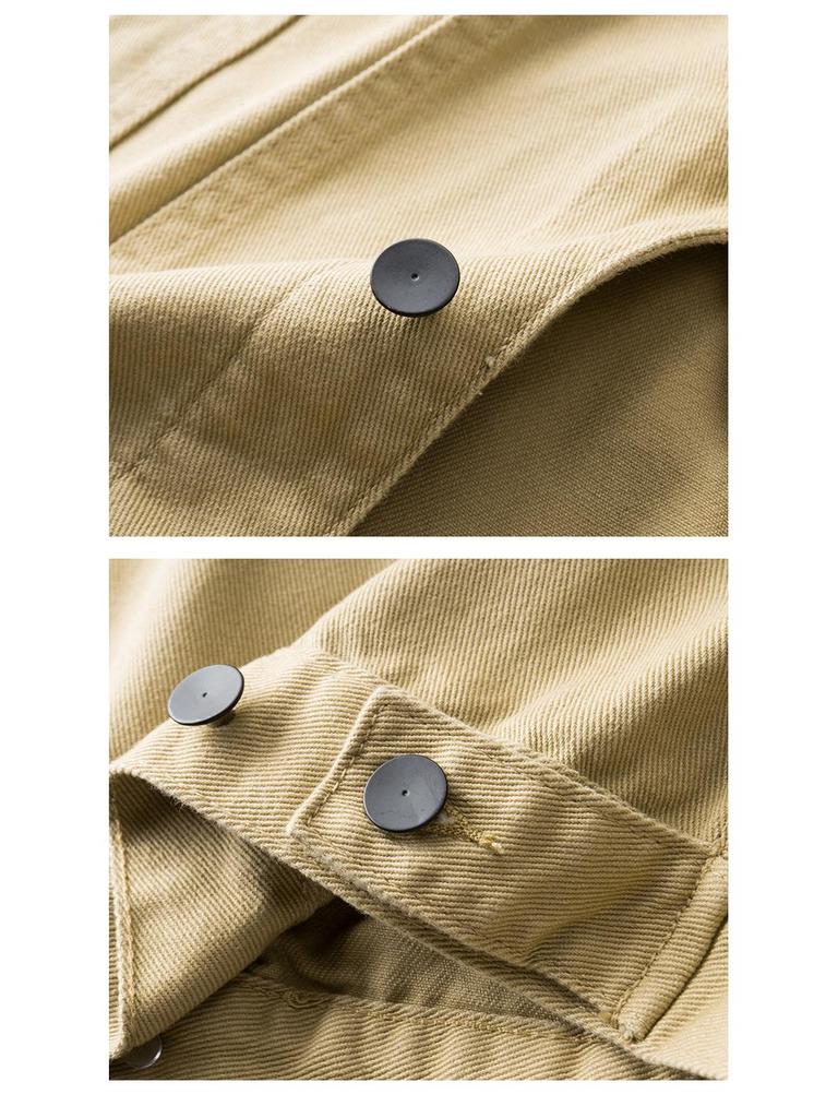 Мужская куртка из выстиранного денима в стиле рабочей одежды - Тяжелая, Хлопковая рубашка с длинным рукавом для осени/зимы