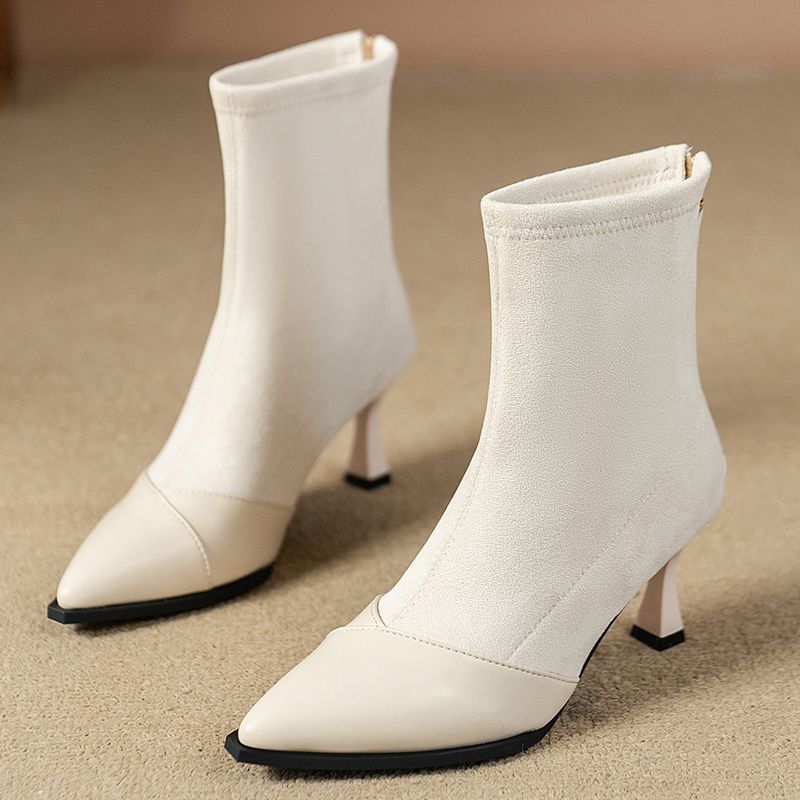 Модные остроносые короткие ботинки женские осень и зима 2025 новые тонкий каблук высокие каблуки эластичные тонкие ботинки корейские маленькие ботильоны