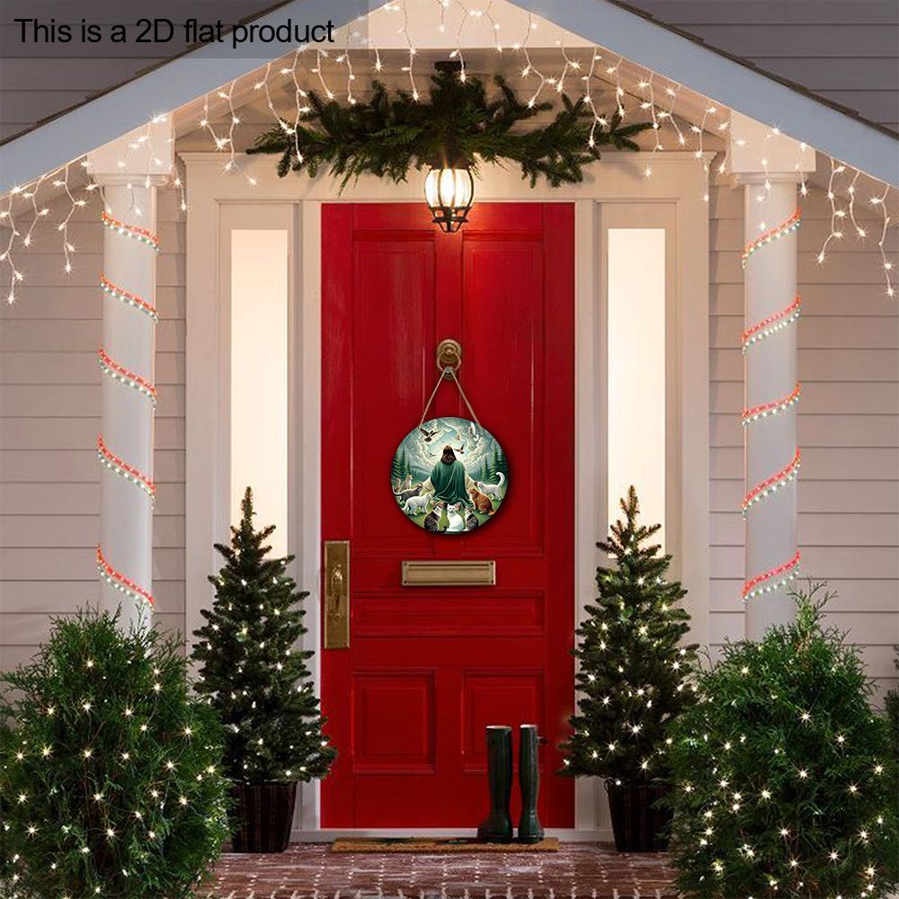 Деревянная табличка в современном стиле с узором Богоявления Иисуса, кошки и голубя мира, круглая табличка Иисуса для декора настенного подвеса для входной двери, идеальный подарок на Богоявление