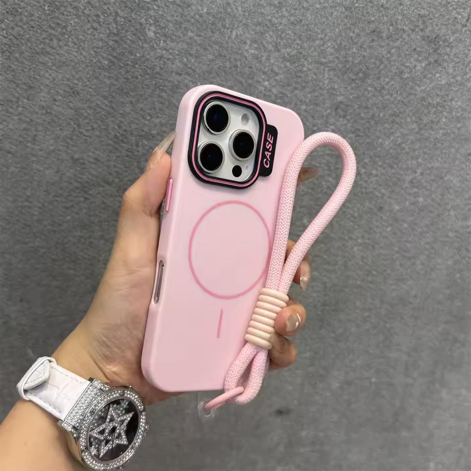 Модный чехол Контрастный цвет Чехол Magsafe для iPhone11 12 13 14 15 16 Pro Max Plus Твердый Тонкий Матовый Чехол со шнурком