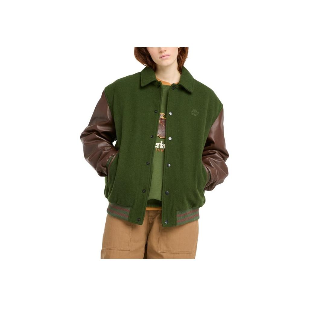 Timberland AF Leather Letterman Fashion Versatile Jacket Unisex Jackets Green A662K-EIN