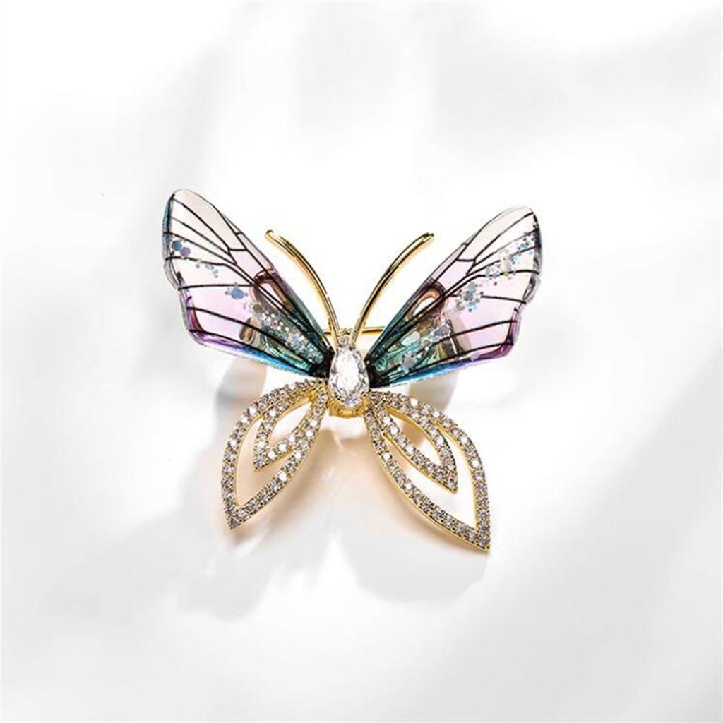 Rinhoo Shining Full Rhinestone Butterfly Brooch For Women Elegant Crystal Insect Collar Lapel Pins Animal Corsage Party Jewelry