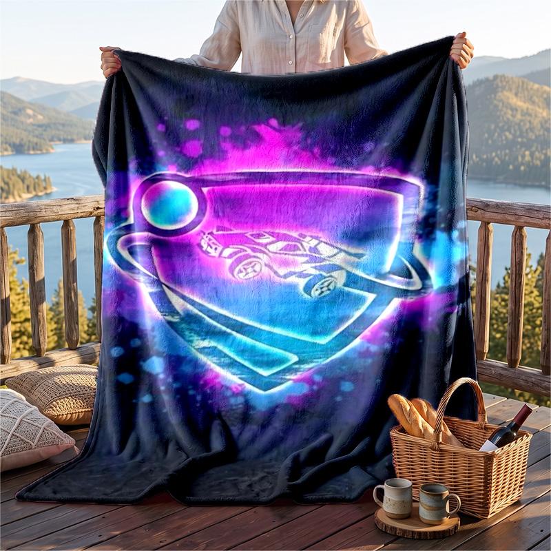 Warm Flannel Blanket Rocket League Pattern, Lightweight Comfortable Throw Blanket for Bed Sofa Use