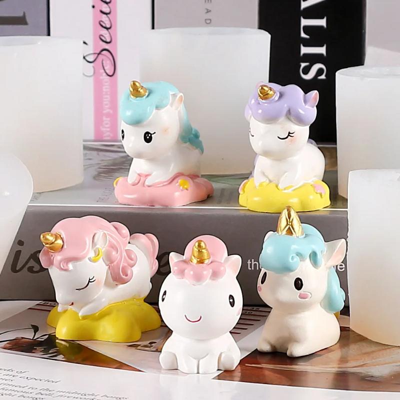 3D Cute Unicorn Candle Silicone Mould Animal Series Handmade Chocolate Cake Baking Pastry Tool for Home Crafts