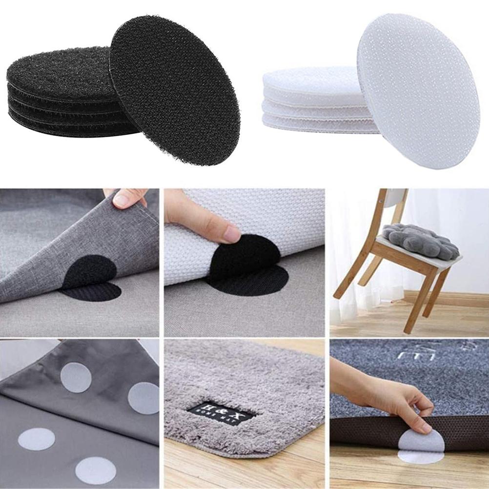 10 Pairs Fixed Tapes Round Dot Hook and Loop Adhesive Tapes for Fixing Household Bedclothes Sofa Cushion Carpet