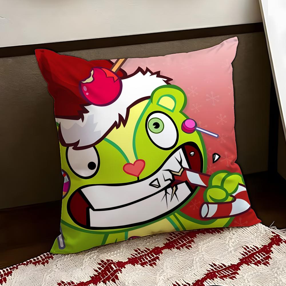 Anime HHappy Tree FFriends Cushion Cover Reversible Soft Durable Pillow Cover Home Car MultiScene Use for Daily Comfort