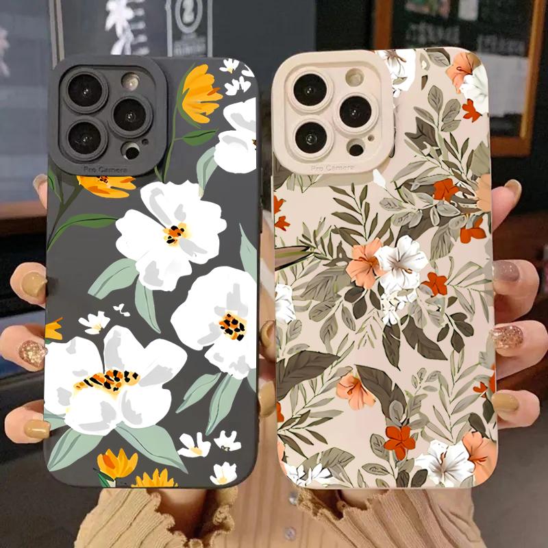 Luxury Floral Flower Silicone Phone Case For iPhone 16 15 14 Plus 13 Pro Max 12 11 X XS XR 7 8 16 Plus SE Shockproof Soft Cover