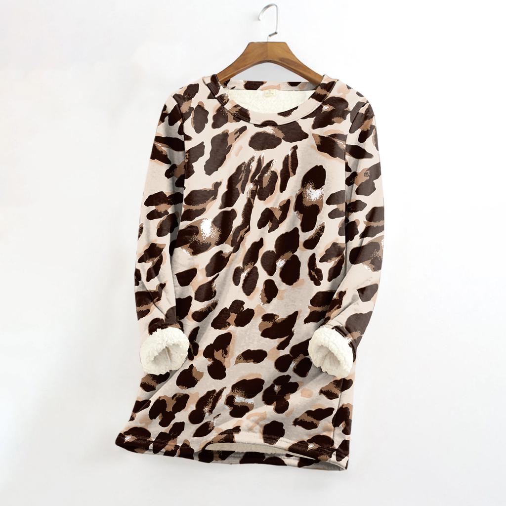 Женский топ с круглым вырезом и принтом из утолщенного плюша и кашемира, теплый длинный топ