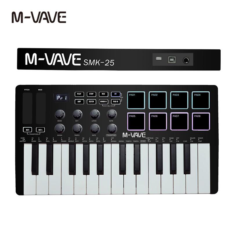 M-VAVE MIDI Клавиатура-контроллер 25 клавиш Пианино Портативная USB-клавиатура и 8 RGB-подсвечиваемых пэдов 8 ручек Музыкальные клавиатурные инструменты