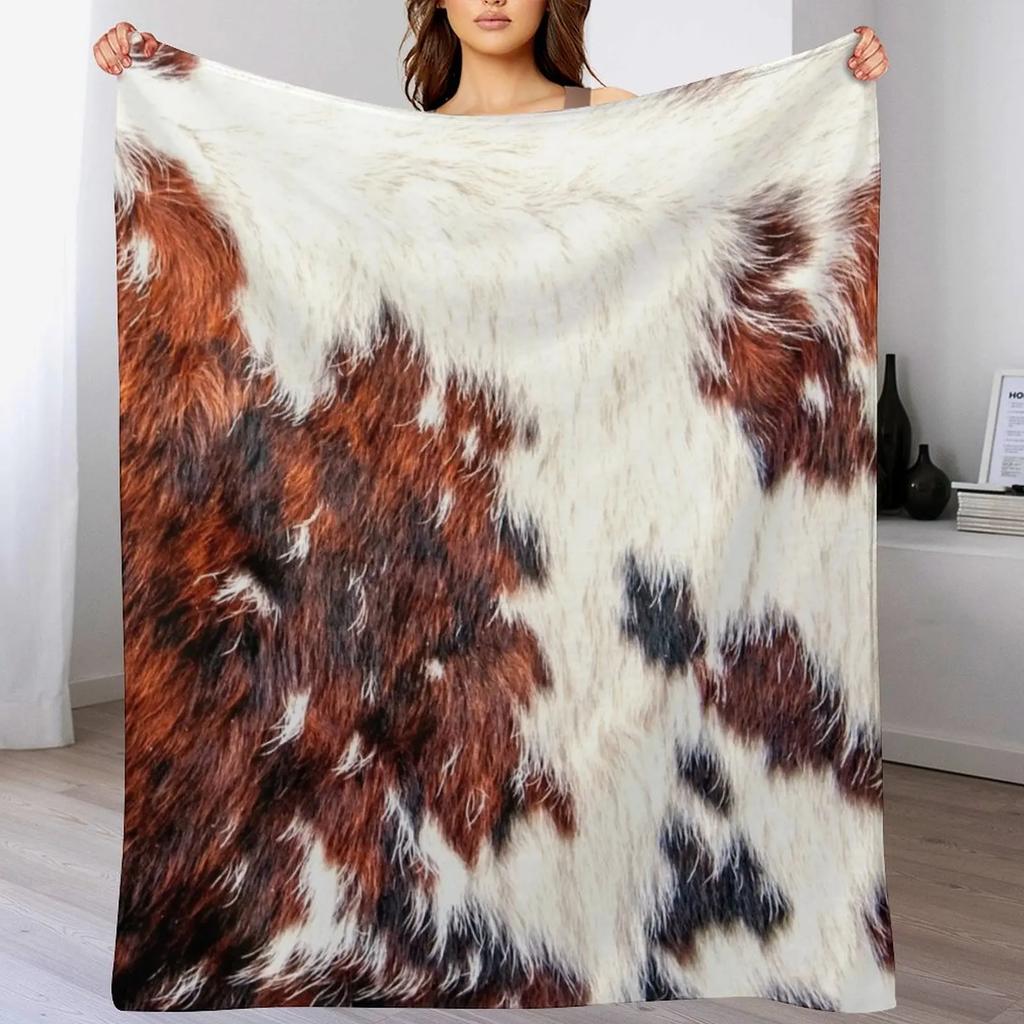Cowhide animal skin fur Throw Blanket Luxurious Soft Fuzzy Blanket for Sofa Bed