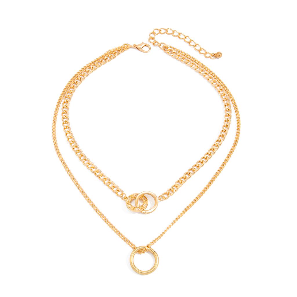 Ingemark Retro Hollow Out Round Interlocking Circles Pendant Necklaces Women Elegant Multi-layer Adjustable Chain Choker Jewelry