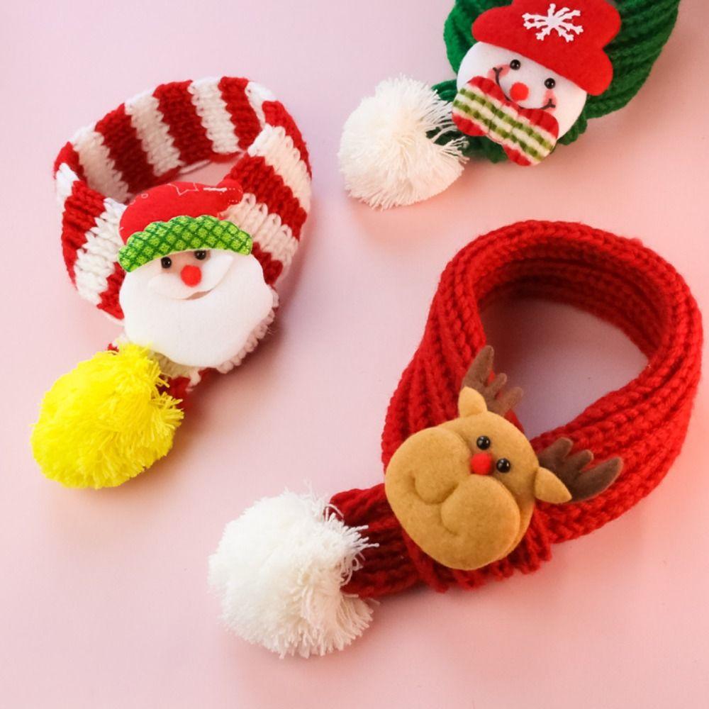 Elk Puppy Kitten Christmas Scarf Santa Claus Pet Color Blocked Scarf Cat Scarf  Cats