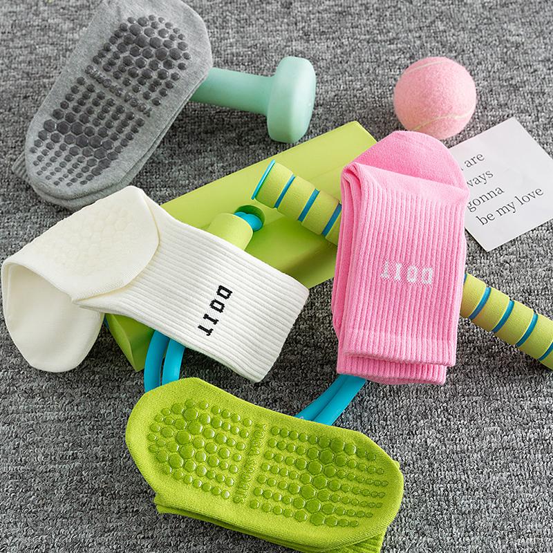 Хлопковые дышащие носки для йоги до середины икры, однотонные полосатые противоскользящие спортивные носки, носки для пилатеса, носки для танцев, фитнеса и тренировок