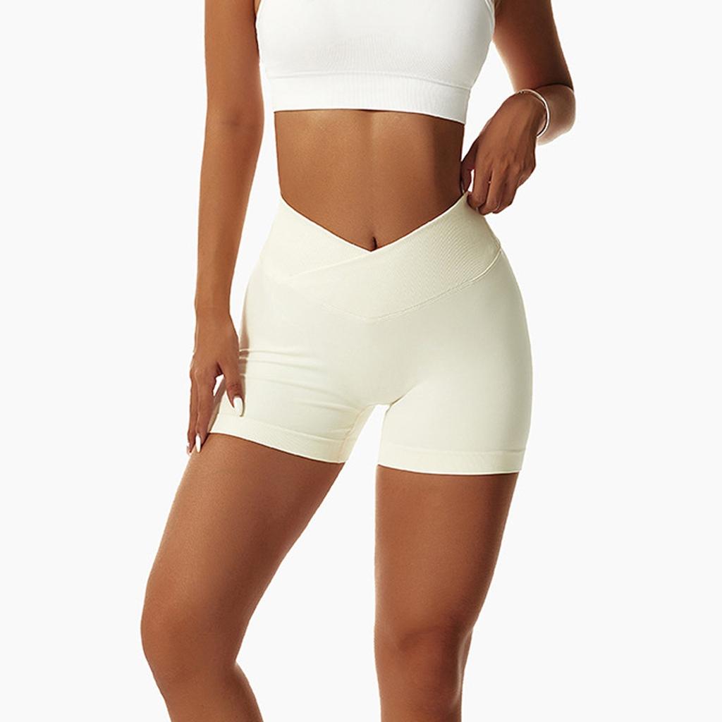Женские эластичные шорты с высокой талией для бега, спортивные шорты для йоги, однотонные спортивные шорты с эластичной резинкой на талии