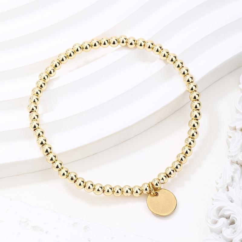 53 4mm Gold/Silver Stainless Steel Beaded Elastic Bracelet For Men Women Comfort Fit Adjustable Wristband