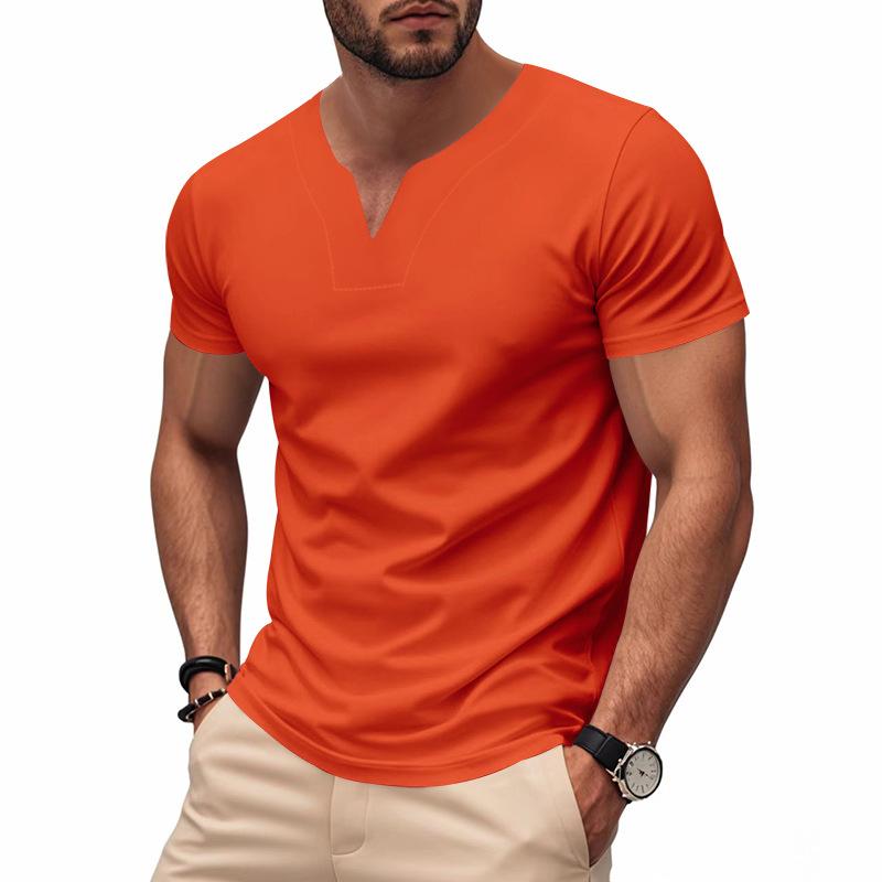 Men's Summer British Style V-Neck Jersey T-Shirt, Quick Dry Loose Solid Color Short Sleeve Tee for Men