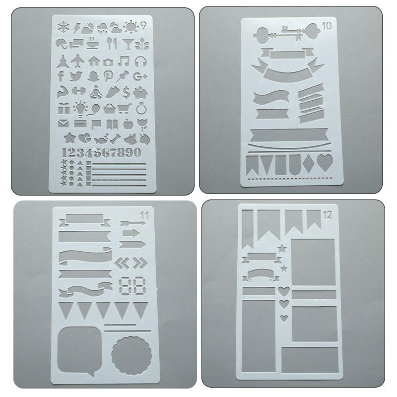 12pcs Stencil Set Planner DIY Drawing Template Journal Notebook Diary Scrapbook