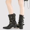 Fashion Fashionable Buckle Strap Boots 2025 Autumn Winter Versatile British Style Women's Boots Street Style Cowgirl Mid Heel Boots