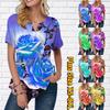 Women Summer T Shirt Giant Flowers Print Short Sleeve Tees Casual Tops Small V-neck Short Sleeves