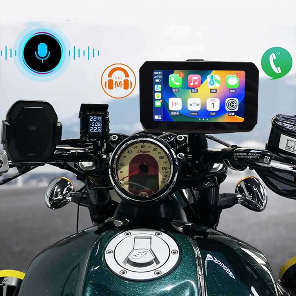 Мотоцикл Carplay IP65 Водонепроницаемый 1080P 5-дюймовый WiFi беспроводной Android-Auto DVR монитор Видеорегистратор Навигация для мотоцикла