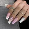24Pcs/Set Quick Nails Silver Glitter Purple Diamonds False Nials Sticker Wearable Waterproof Manicure Finished Nails