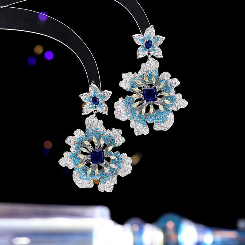 Новые серьги-цветы женские серебряные игольчатые серьги s925 нишевая ювелирная продукция высокого класса циркон роскошь тяжелая промышленность серьги