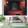 1 piece of Gothic dungeon background fabric - skull  lantern  and doorway design  Halloween horror themed decoration