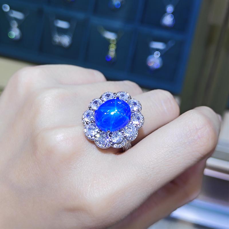 BELLA BOX Высококачественное открытое кольцо в форме голубиного яйца 10*12 с синим кончиком и кристаллами, полное бриллиантовое открытое кольцо, женское модное кольцо с темпераментом