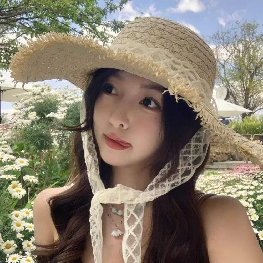 Large Brim Sunshade Hat Bow Bucket Hat Fashion Straw Hat Ladies